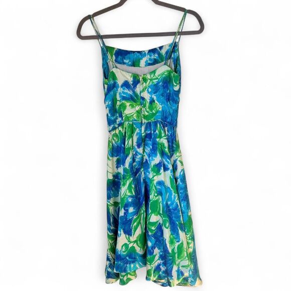 Vintage Handmade 50s Floral Green Blue Bubble Hem Spaghetti Strap Bow Midi Dress - Picture 2 of 8